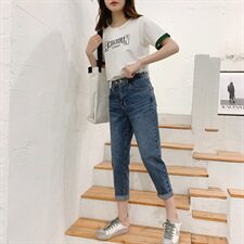 2021年春季裤子百搭牛仔时尚潮流显瘦高腰，女装裤子，小林双子