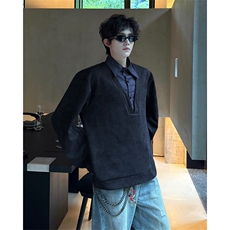 秋冬氛围感高街假两件卫衣经典格子假两件卫衣秋冬流行单品P55，男装卫衣，电商B319