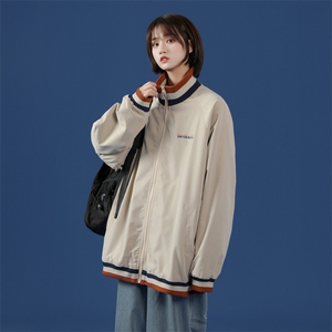 wassup happy美式立领棒球服外套男秋冬季潮牌宽松情侣休闲夹克衫图片