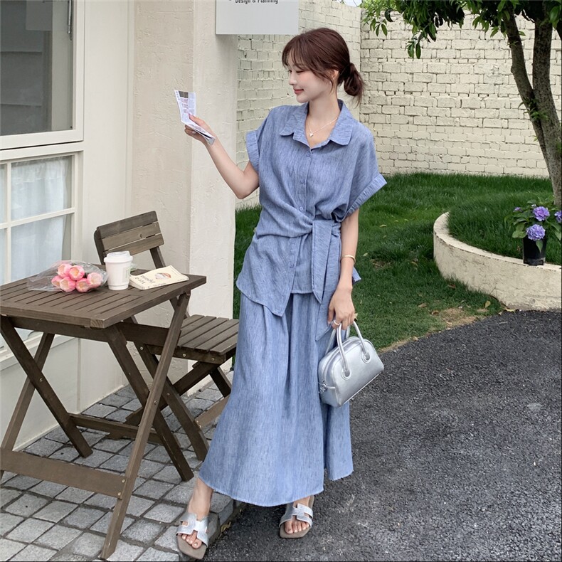 韩系轻熟风气质衬衫半身裙套装女2025夏新款高级感收腰显瘦两件套,女装套装/套裙,2C159