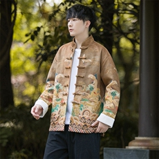 大自然景风盘扣改良潮鹿皮绒数码印花唐装外套男女款JK96，男装民族服装，星座305A（原312A-1）