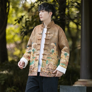 大自然景风盘扣改良潮鹿皮绒数码印花唐装外套男女款 JK96图片