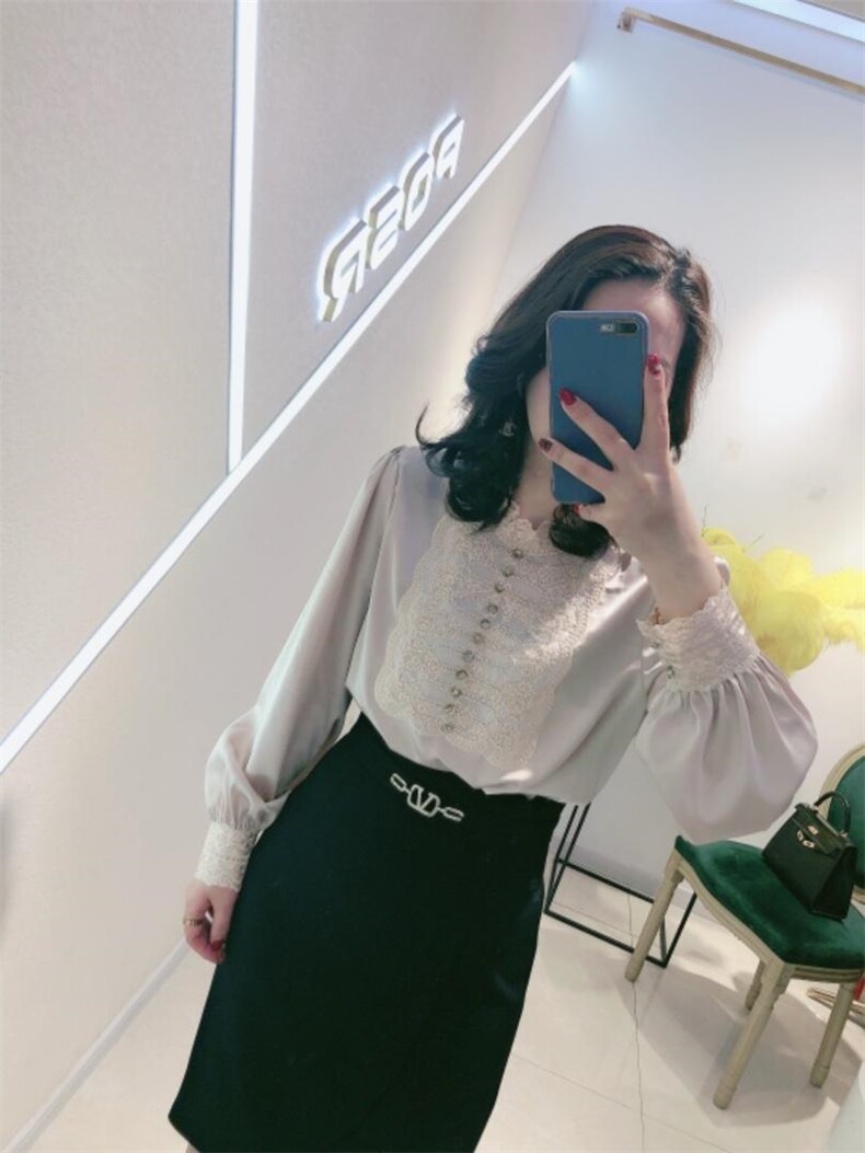 春款缎面衬衫，女装衬衫，珀莎