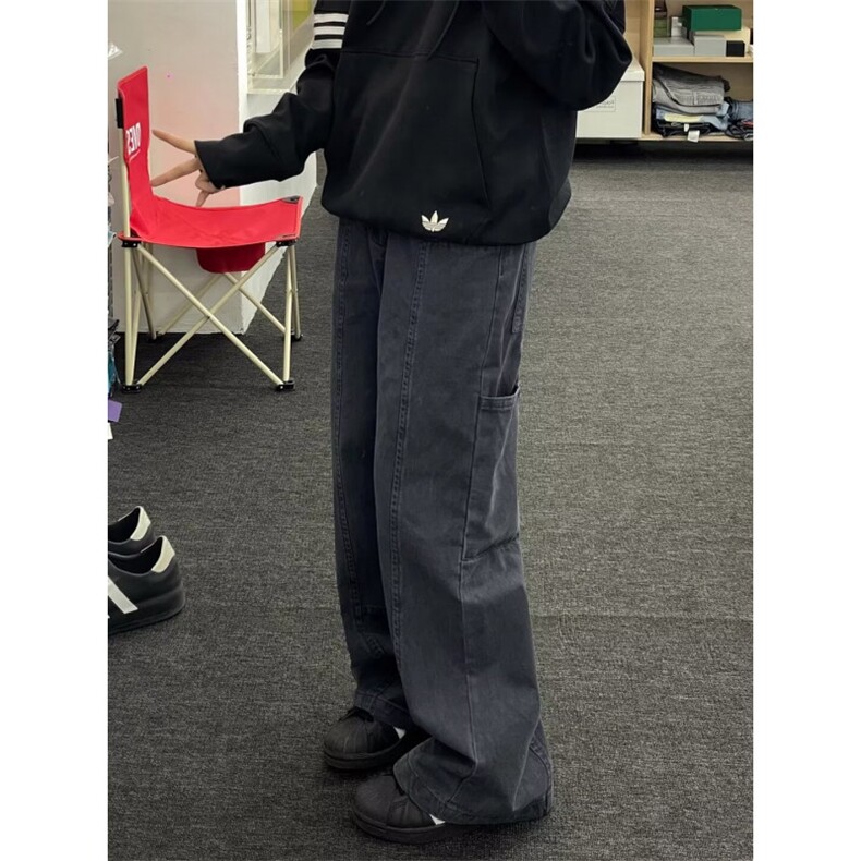 MA624-P73网图洗褪工艺工装双割袋复古做旧宽松阔腿显瘦牛仔裤，男装牛仔裤，星座1611A