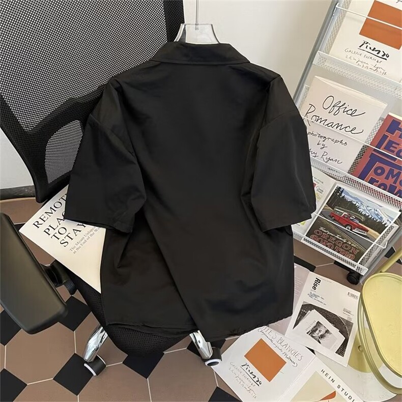 拉链衬衫短袖高街夏季浅蓝工装衬衣带垫肩C1112P38,男装T恤,星座1116-2