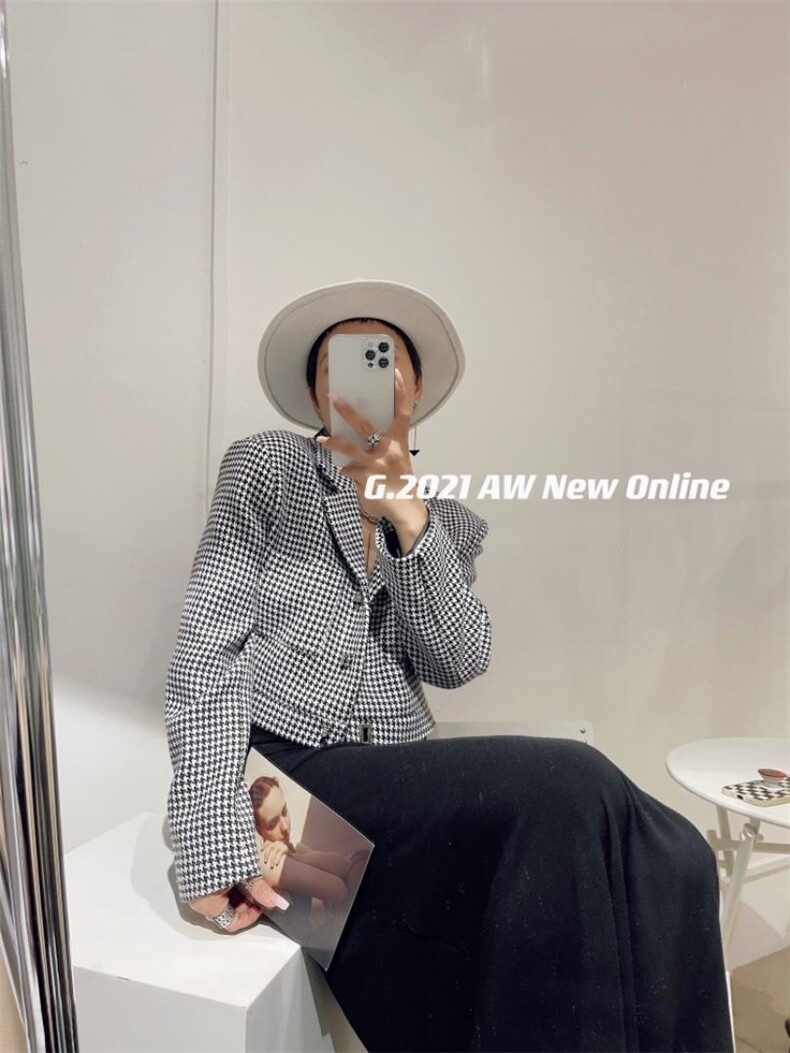 秋季新款千鸟格翻领小外套，其它，G