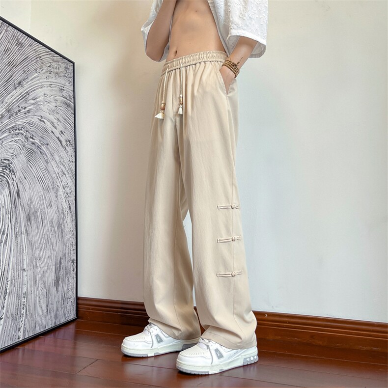 新中式休闲直筒裤潮垂顺优选亲肤冰丝质感拖地长裤K060-特批30，男装休闲裤，星座718-1