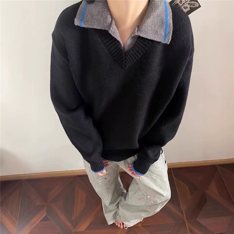 假两件毛衣针织衫翻领上衣insMY0738-P58,男装针织衫/毛衣,星座308B-2