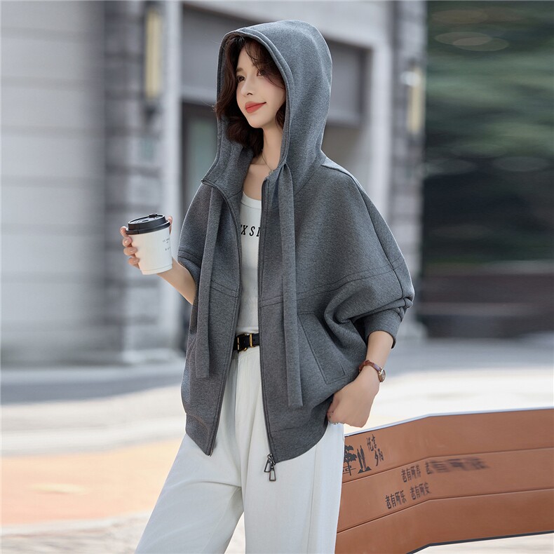 2025年秋季新款时尚连帽休闲卫衣开衫短款外套女,女装短外套,美沁