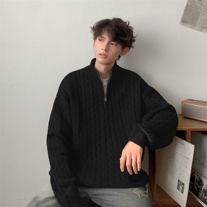 港风日系复古半拉链立领麻花提花套头毛衣男 XZ608-M453图片