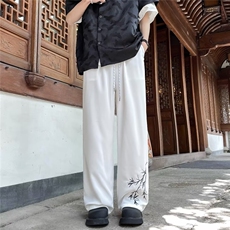 新中式冰丝裤男夏立体包边烫直刺绣直筒西装裤风凉感裤子K2831，男装西裤，星座1116A-1（原606A）