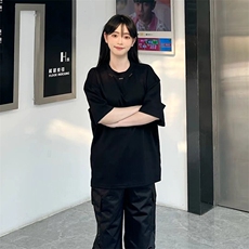抖音得物品质二开240克宽松纯棉美式高街痞帅潮牌金属装饰短袖T恤，男装T恤，电商A486