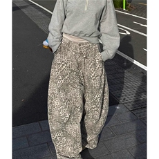 美式复古豹纹弯刀牛仔裤2026夏季新款街头辣妹廓形宽松拖地长裤，男装牛仔裤，星座601-1