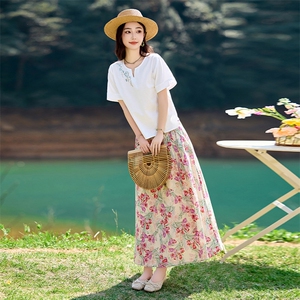 纯棉半身裙连衣裙女夏新款气质收腰显瘦洋气减龄碎花连衣裙图片