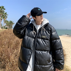 pu皮棉服外套男韩版潮流秋冬季加厚假两件棉衣面包服A  W2290-P95图片