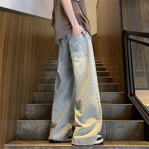 特批无差价 春款浅蓝色复古牛仔裤男女同款宽松阔腿版型 3021P39图片