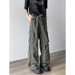 2025新款美式多口袋褶皱伞兵工装裤微喇休闲男女现货K8454-P54图片