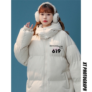 中性风22冬季潮流字母印花连帽面包服棉服宽松棉衣MY201P115控148图片