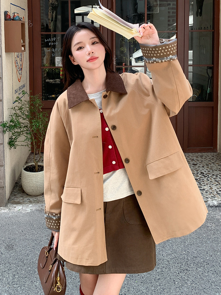 风衣女中长款2025年秋秋新款时尚百搭撞色拼接小个子时髦休闲外套,女装风衣,蝶眷