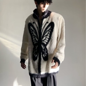 撞色拼接立领毛衣外套男韩系慵懒风厚秋冬季蝴蝶高级感针织开衫潮图片