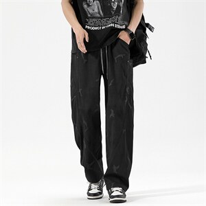 2520 /P45 休闲裤男美式个性大码宽松潮男百搭长裤子运动直筒裤，男装休闲裤，星座1204