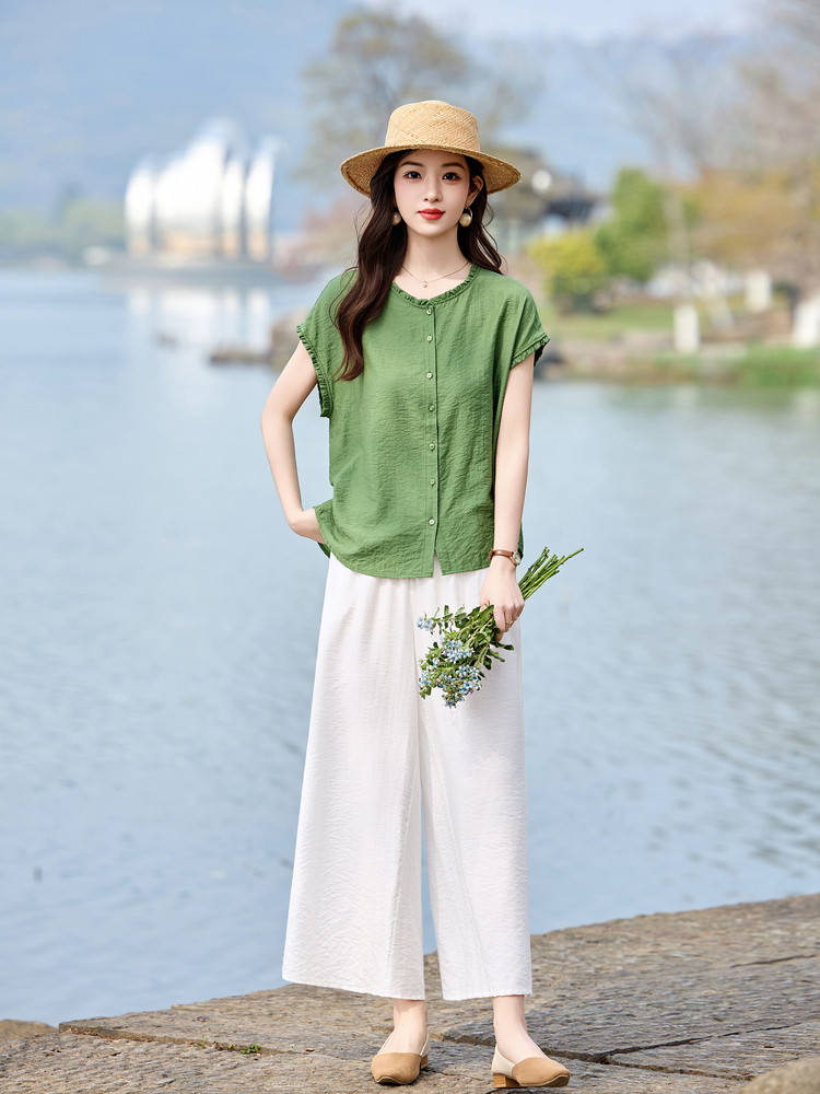 时尚洋气套装女2026夏季新款复古气质宽松阔腿裤两件套,女装套装/套裙,魅影