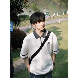 徽章刺绣短袖男款夏季半拉链polo衫男女同款短袖KA22-P42图片