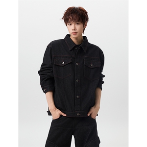 JKDD010-P65 原牛红色明线工装牛仔夹克春秋短款cleanfit设计外套图片