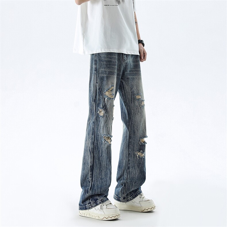 B221美式ins高街暗黑小众夏季重工艺破洞牛仔裤LK24173-P65控88,男装牛仔裤,电商B221