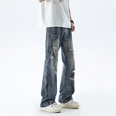 B221美式ins高街暗黑小众夏季重工艺破洞牛仔裤LK24173-P65控88，男装牛仔裤，电商B221