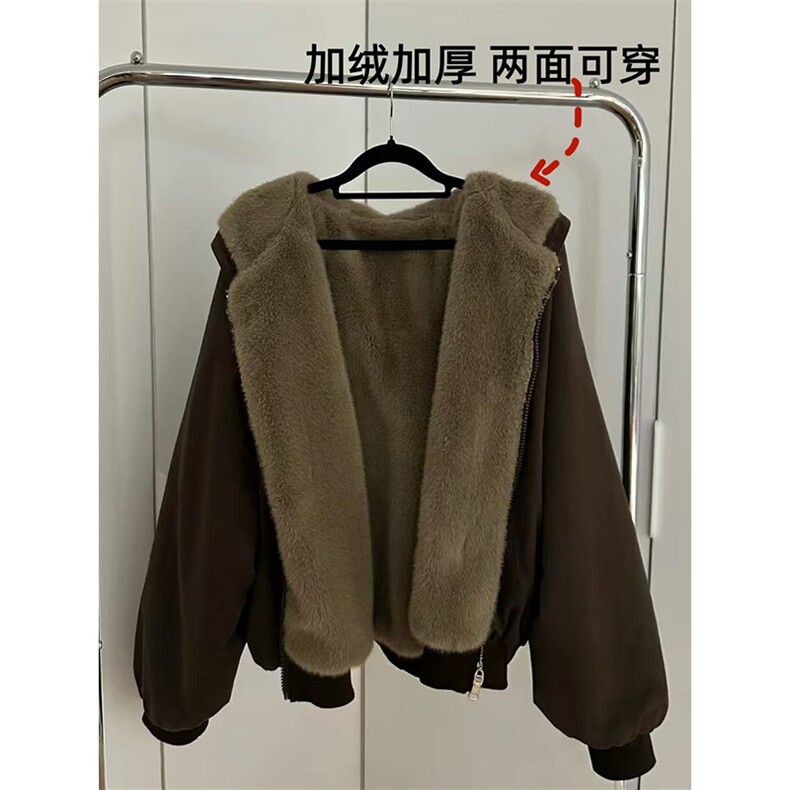 两面穿现货重磅短款座山雕棉衣男女双面穿毛毛绒棉服加厚外套,男装棉衣,电商A486-1