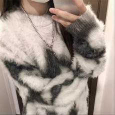 【有货】DM6066-P60慵懒撞色水貂绒毛衣女冬季新款宽松加厚针织衫，男装针织衫/毛衣，星座603-2