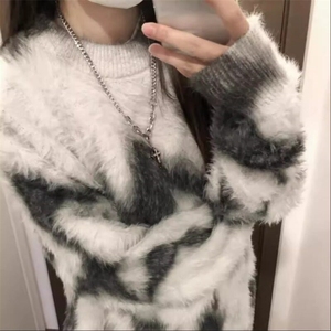 【有货】DM6066-P60慵懒撞色水貂绒毛衣女冬季新款宽松加厚针织衫图片