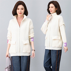 简约大气时髦毛衣外套女2023秋冬新品宽松拉链立领百搭开衫，女装大码女装，奕阳依阁