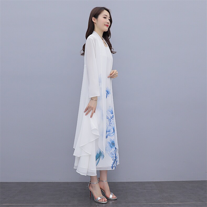 广东十三行连衣裙女大码胖mm显瘦春夏中年妈妈雪纺印花裙图片