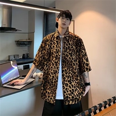夏季男衬衫上衣休闲宽松可穿80-300斤港风时尚衬衣外穿薄款豹纹，男装衬衫，星座1210-1
