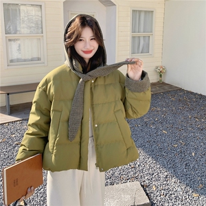 韩系格纹连帽泡芙羽绒服外套女冬2025新款设计白鸭绒面包服图片