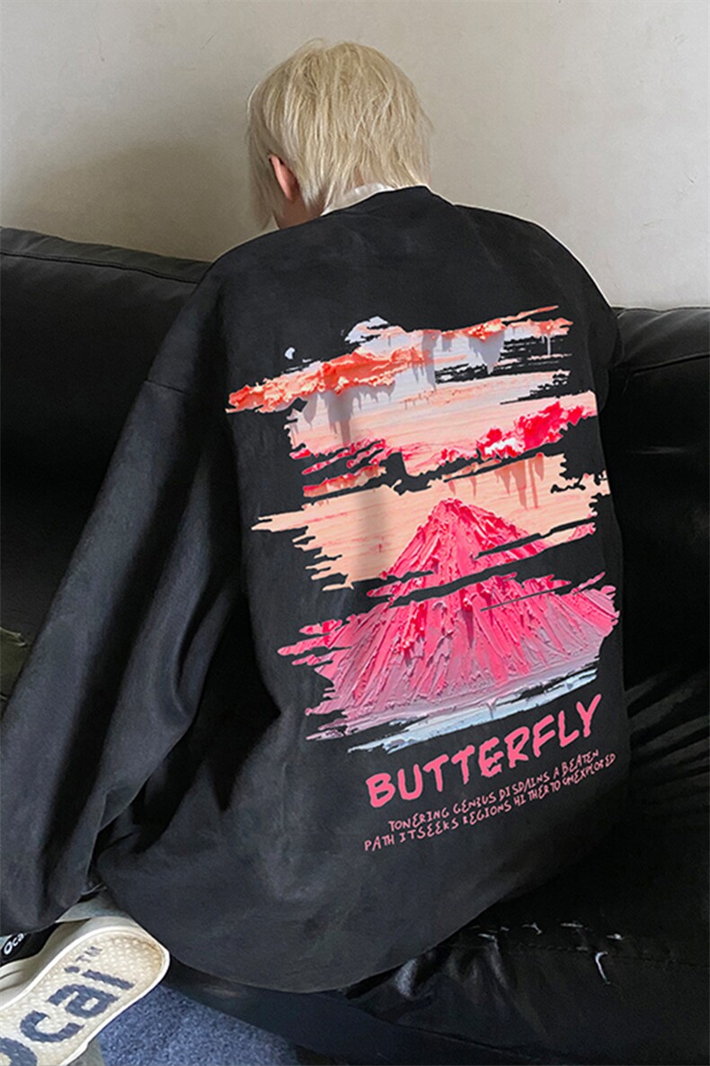 水洗圆领大码卫衣港风潮流印花“富士山”JK23350特批36-控59,男装卫衣,星座605(原A050)