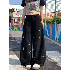 复古小狗趣味刺绣设计牛仔裤男女宽松百搭直筒休闲长裤子N042，男装牛仔裤，星座1116A（原606A-3）