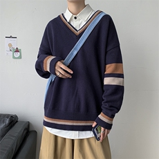 秋装港风针织衫V领长袖毛衣宽松外套情侣毛线衫学院风W08/P65，男装针织衫/毛衣，电商A221A