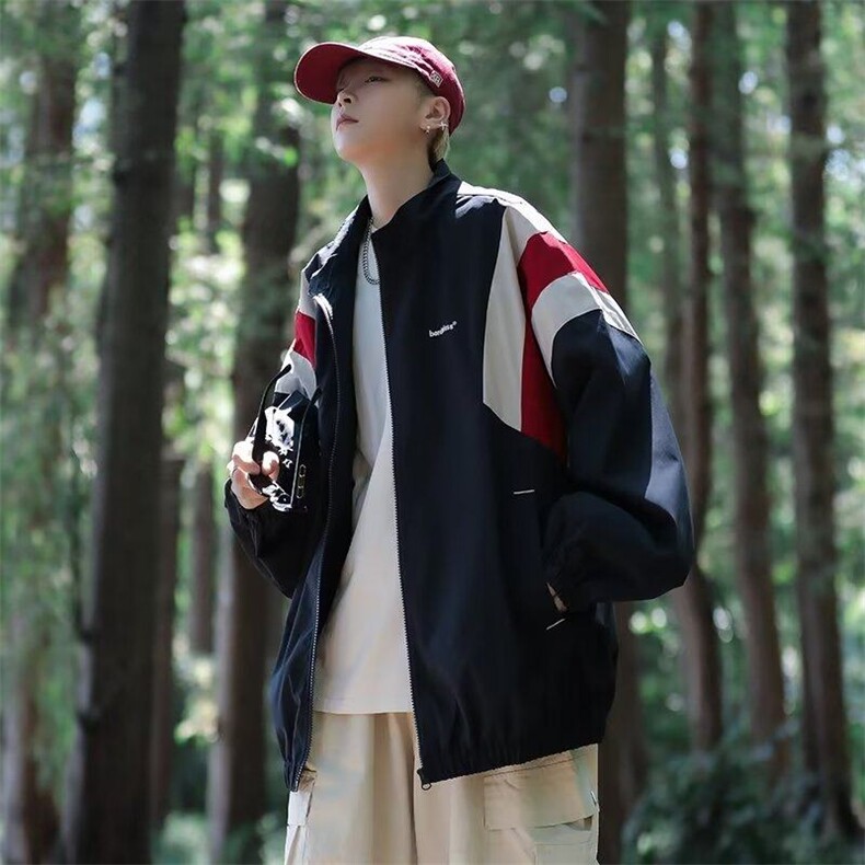 现货夹克男韩版潮流拼色冲锋衣2025春季ins宽松外套W5515-P52，男装夹克，星座412-2