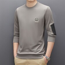 卫衣春秋季2023新款男商务休闲时尚宽松长袖圆领纯色绣花上衣薄款，男装卫衣，电商B212（原钱塘6029）
