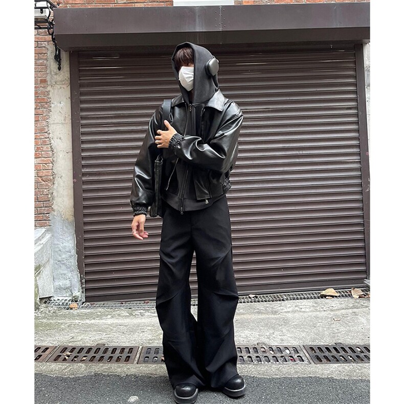 网图2025短款垫肩皮衣外套男加厚夹棉宽松皮夹克A025-HY1770-P78,男装夹克,电商A025