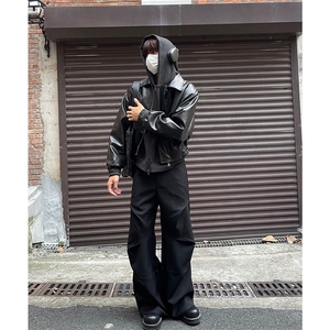 网图2025短款垫肩皮衣外套男加厚夹棉宽松皮夹克 A025-HY1770-P78图片