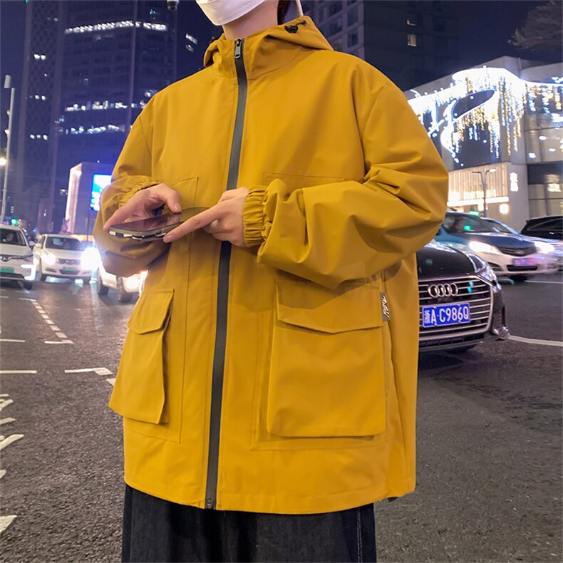 新款连帽冲锋衣夹克男港风纯色潮流休闲外套JK2301-P68,男装夹克,星座717