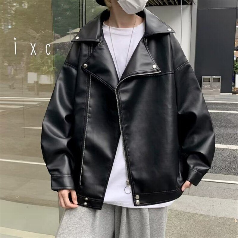 档口有货机车皮衣夹克男秋季宽松外穿翻领外套潮PY26P65加绒P80,男装夹克,星座410-2