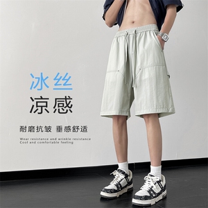 特批P25无差价夏季凉爽冰丝休闲短裤男简约潮牌垂感五分裤DK2123图片