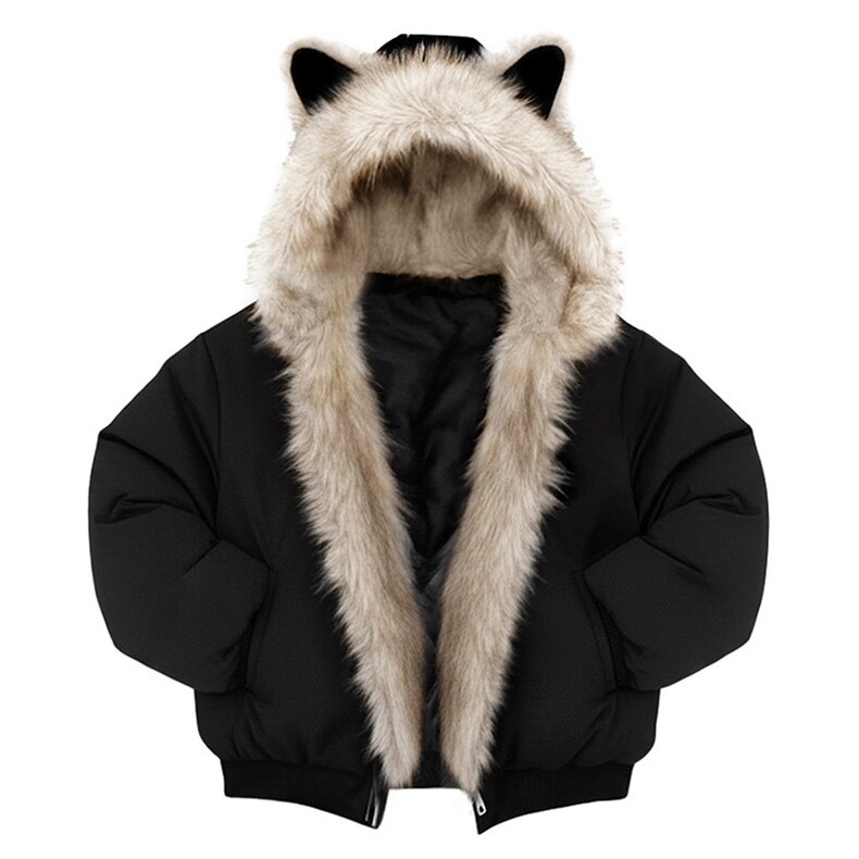 现货重磅硬挺boxy羽绒棉衣座山雕猫耳大毛毛领麂皮棉服冬外套，男装棉衣，电商A486-1