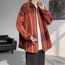 CS4020-P55新款条纹长袖衬衫oversize宽松男士大码衬衣休闲外套，男装衬衫，电商B280-1（原A049）