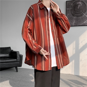 CS4020-P55 新款条纹长袖衬衫oversize宽松男士大码衬衣休闲外套图片